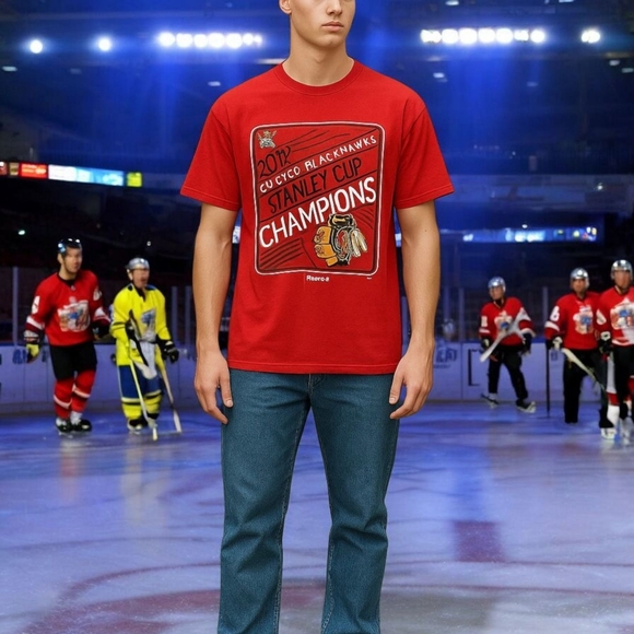 NHL Chicago Blackhawks Stanley Cup Champions Red T-Shirt Mens Sz Large - Picture 1 of 6